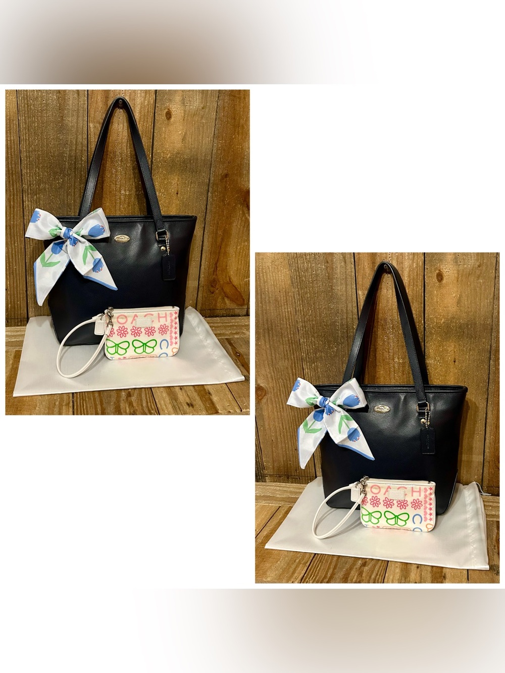 Coach. 5 Piece Set: Leather Zip Top Tote with Free Wristlet, 2 Scarfs & Dust Bag - Picture 12 of 16